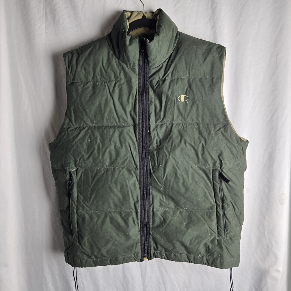 Champion Down‎ Puffer Vest Mens Large Dark Green Embroidered Logos Gorpcore Hike